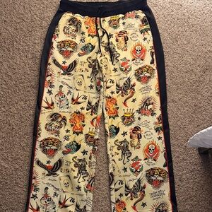 Ed Hardy Cream Tattoo Print Pants